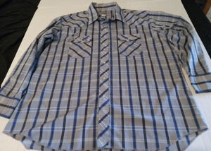 American Hero Mens Size 2XL Blue Black And White Long Sleeve Western Shirt